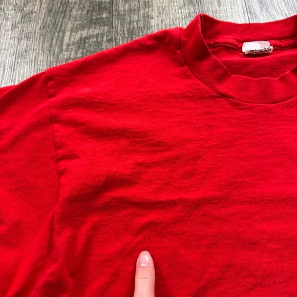 Vintage 80s Blank Tee Single Stitch Pocket Selvedge T Shirt Red - Picture 5 of 7